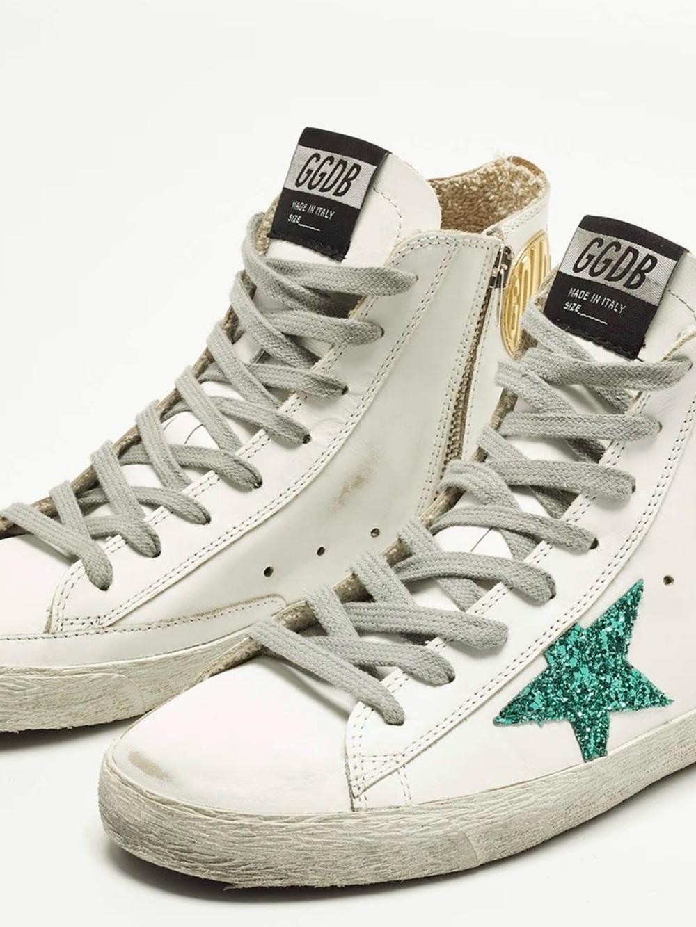 Golden Goose Francy Green Glitter Star High Top Sneakers 👟 🇮🇹